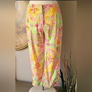 Vintage LILLY PULITZER Pink & Green Tropical Floral Print Pants. 10
